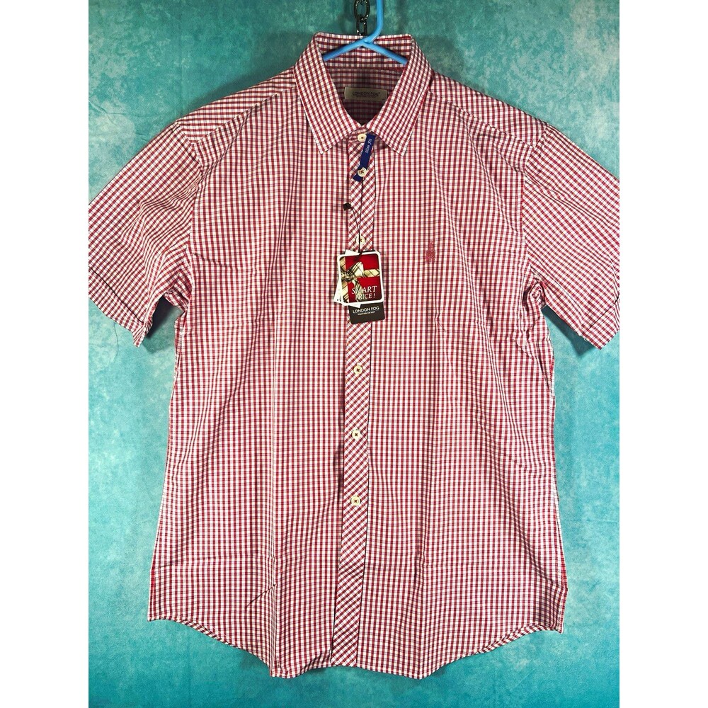 London Fog Weather or Not Men's XL Slim Fit Check Short-Sleeve Button-Up